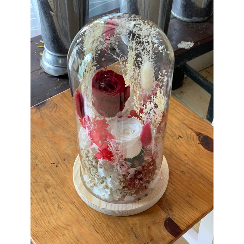 BEAR AND FLORIST JOGJA - Flower Glass Dome Pink XXL 12,5cm x 25cm | Toko Bunga Jogja Kado Valentine