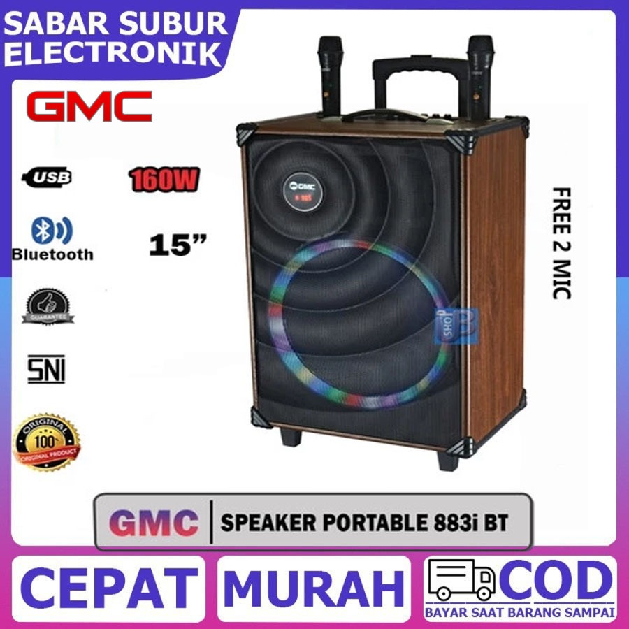 Portable GMC 883I Bluetooth Speaker 15 Inch with 2 Wireless Microphon