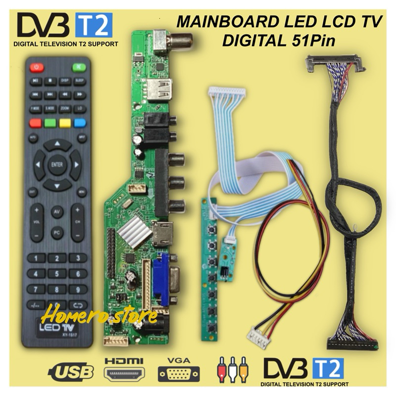 Mainboard DTV Universal LCD LED TV Digital DVBT2 PANEL 51Pin Size 32” - 60” FHD