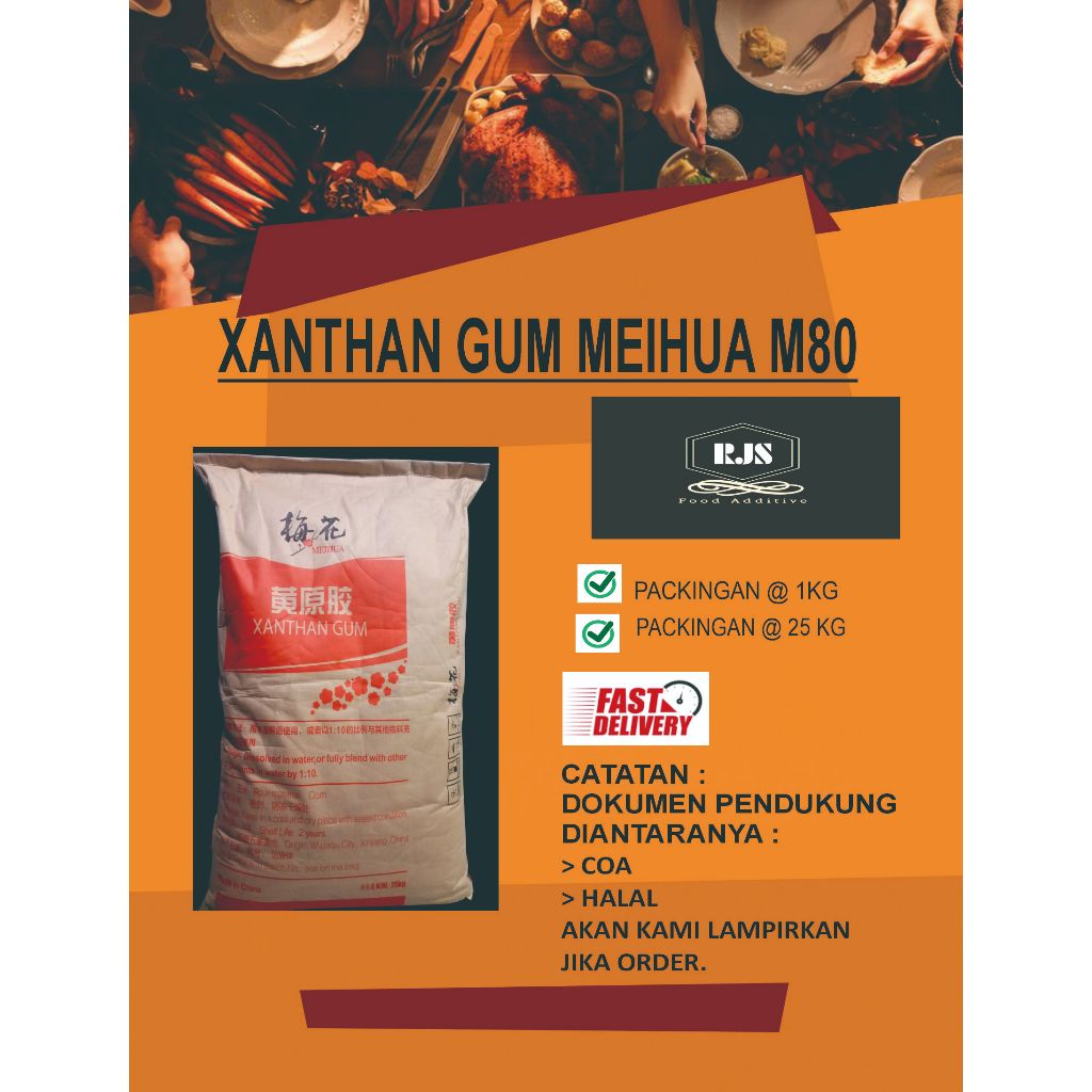 

XANTHAN GUM F80/PENGENTAL/PENSTABIL/EMULGATOR PADA MAKANAN DAN MINUMAN KEMASAN 1 KG DAN 25 KG BERSETIFIKAT HALAL
