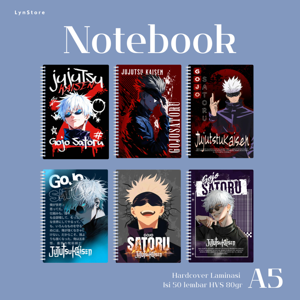 

(LS_038) Notebook Anime A5 Hardcover Gojo - Jujutsu Kaisen (Isi 50 Lembar Hvs + Hardcover Laminasi 2 Sisi) Buku Tulis Catatan Notebook Ring A5 Hardcover Laminasi / Notebook Journal A5 Hardcover Laminasi / Spiral Buku Agenda A5 Hardcover