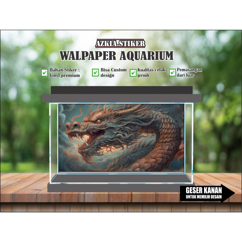 sticker skotlet wallpaper background hiasan aquarium belakang 3d naga custom