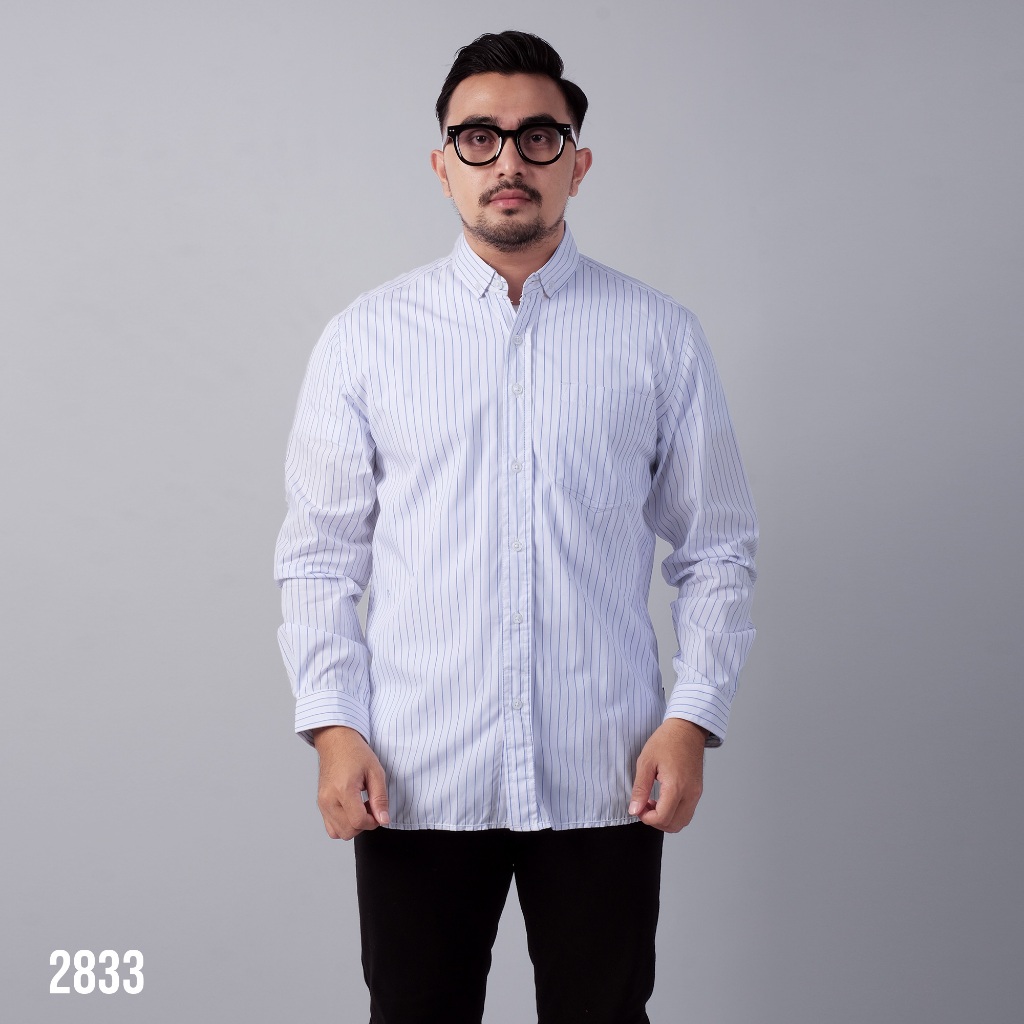 PAKAJI Kemeja Pria Salur Lengan Panjang Premium Kemeja Stripe Pria Kemeja Garis Pria Slimfit Garis B
