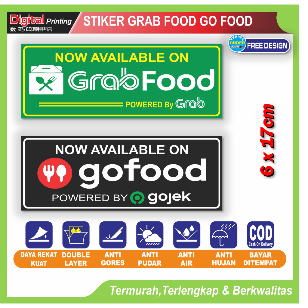

Stiker tulisan grab food go food restoran warung gerobak jualan identitas makanan bisa dibeli online