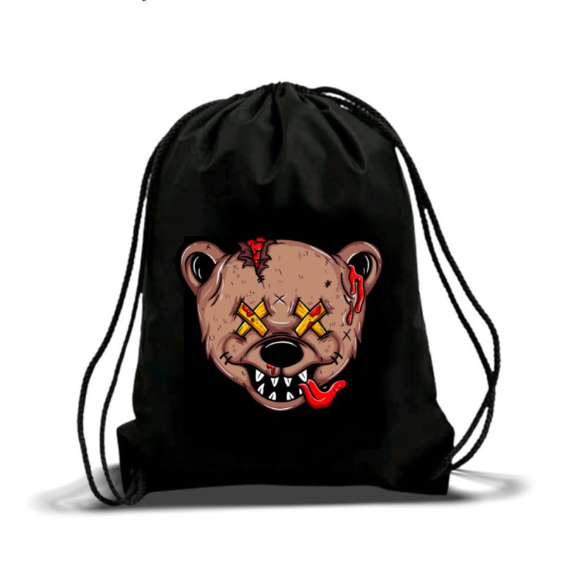 STRINGBAG Tas Serut Bear Zombie / Tas ransel tali serut Pria Wanita Bahan Cordura Tebal