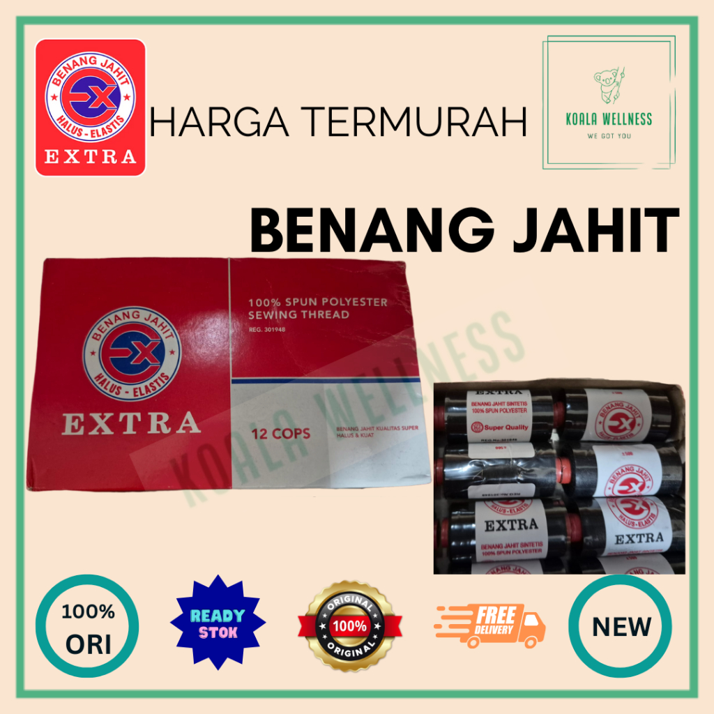 Extra Benang Jahit Satu Warna Lusinan Hitam 1 Lusin
