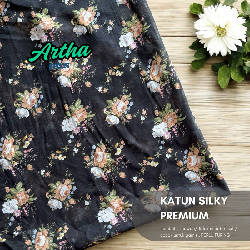 kain katun silky premium motif bunga terbaru / kain mukenah traveling