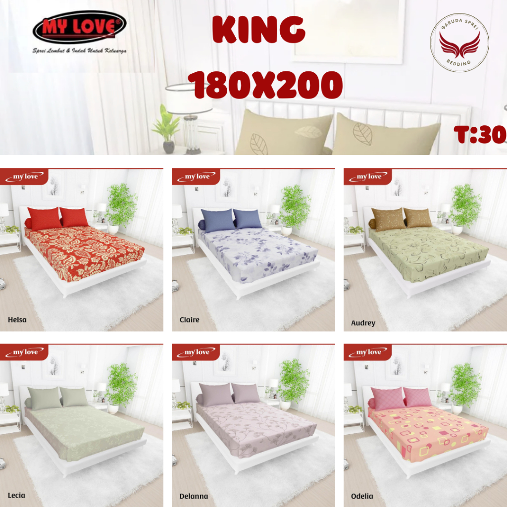 Sprei My Love king 180x200 Tinggi 30 Motif baru