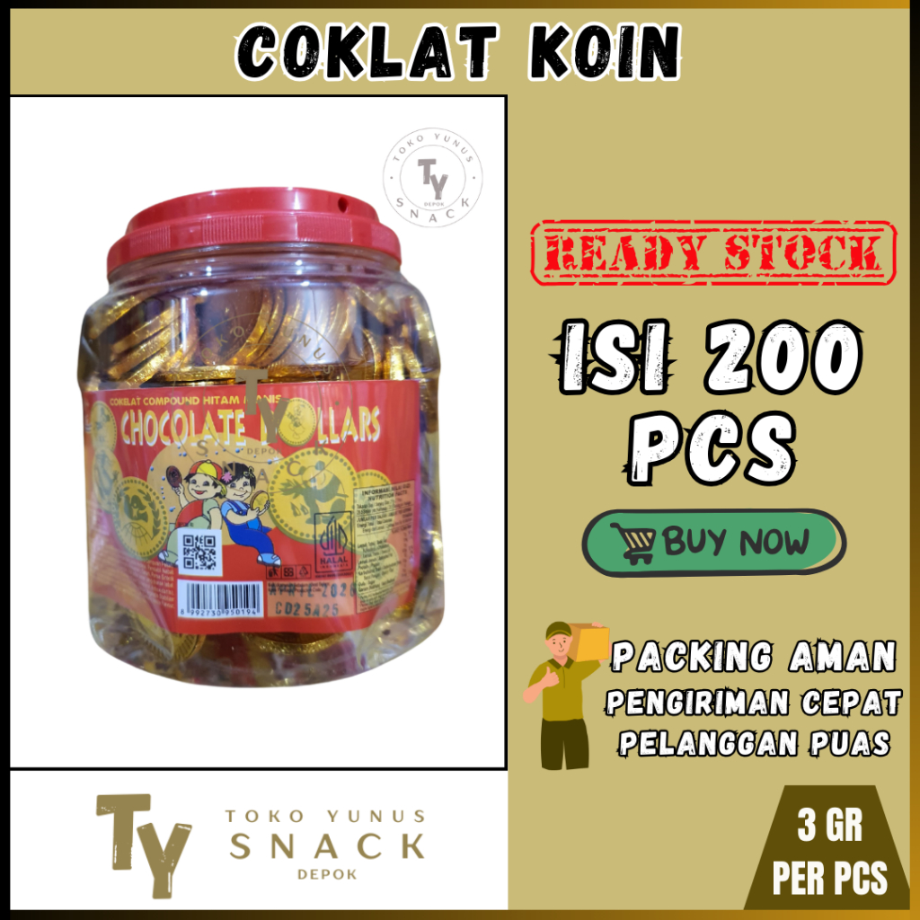

COKLAT KOIN / COKLAT DOLAR EMAS TOPLES ISI 200 PCS @3GR
