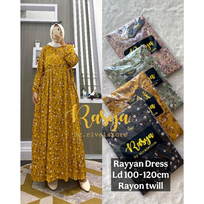 MIDI DRESS RAYON TWILL ARMANY IMPORT MOTIF BUNGA BUNGA STANDAR JUMBO
