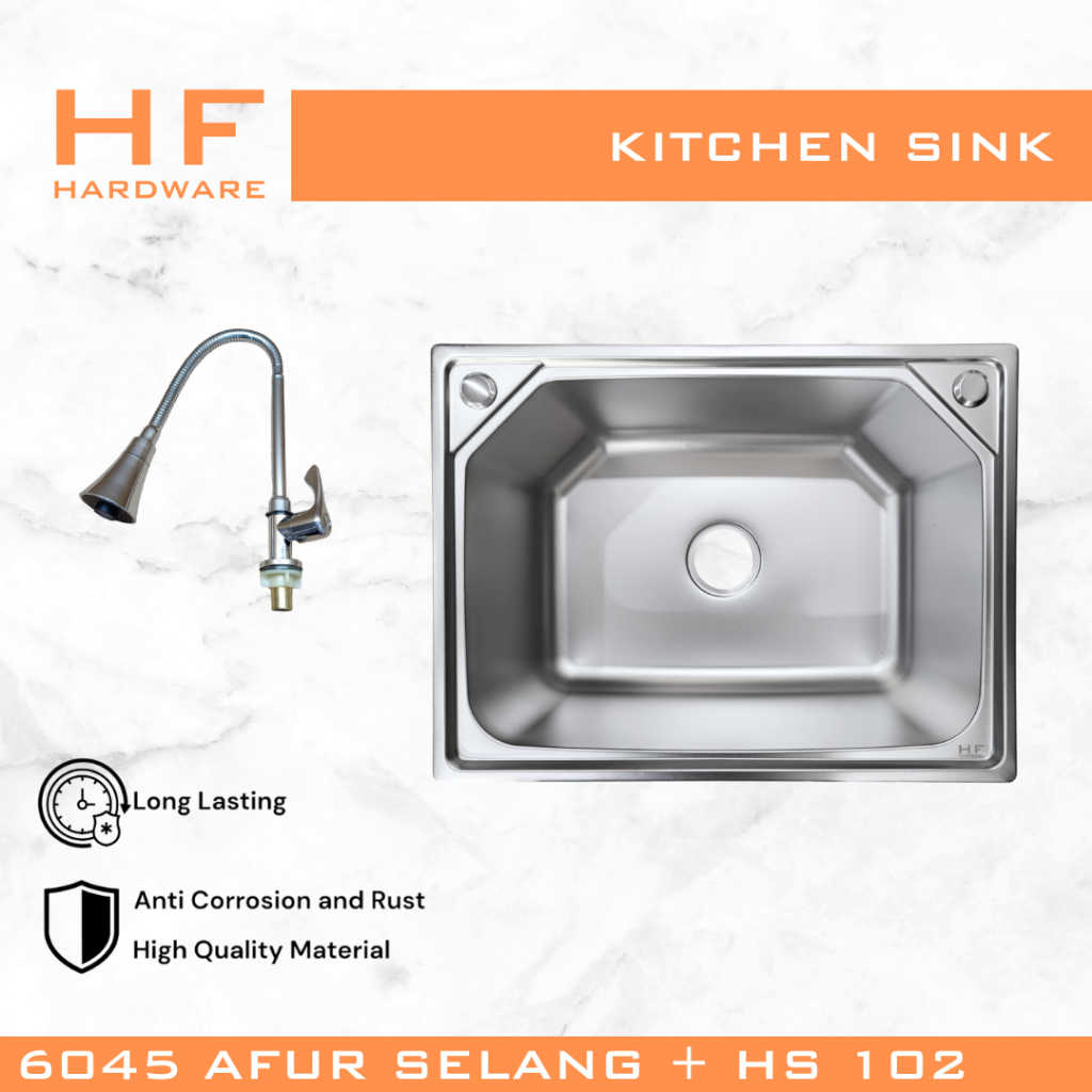 HF HARDWARE Paket Kran 5040 6045 7540 9643 12050 Bak Cuci Piring Dapur Kitchen Sink Stainless Steel 