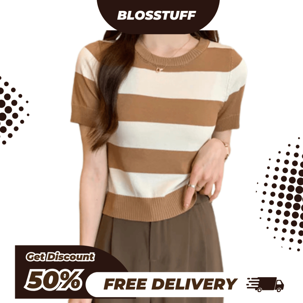 BS.ID Kaos Rajut Wanita Import Lengan Pendek | Atasan Rajut Import Wanita Lengan Pendek