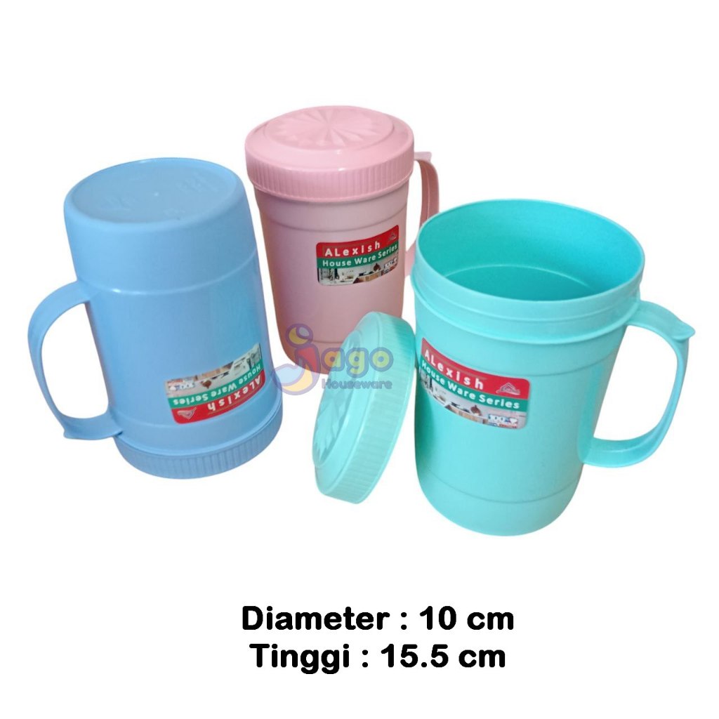 Alexish Mug Benji + Tutup, Gelas Plastik Gagang Dengan Tutup Putar