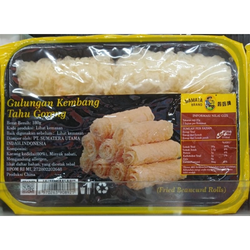 

Gulungan Kembang Tahu Goreng MATATA Fried Beancurd Roll 180g - HK (Can Use Vegan / Dapat Untuk Vegetarian).