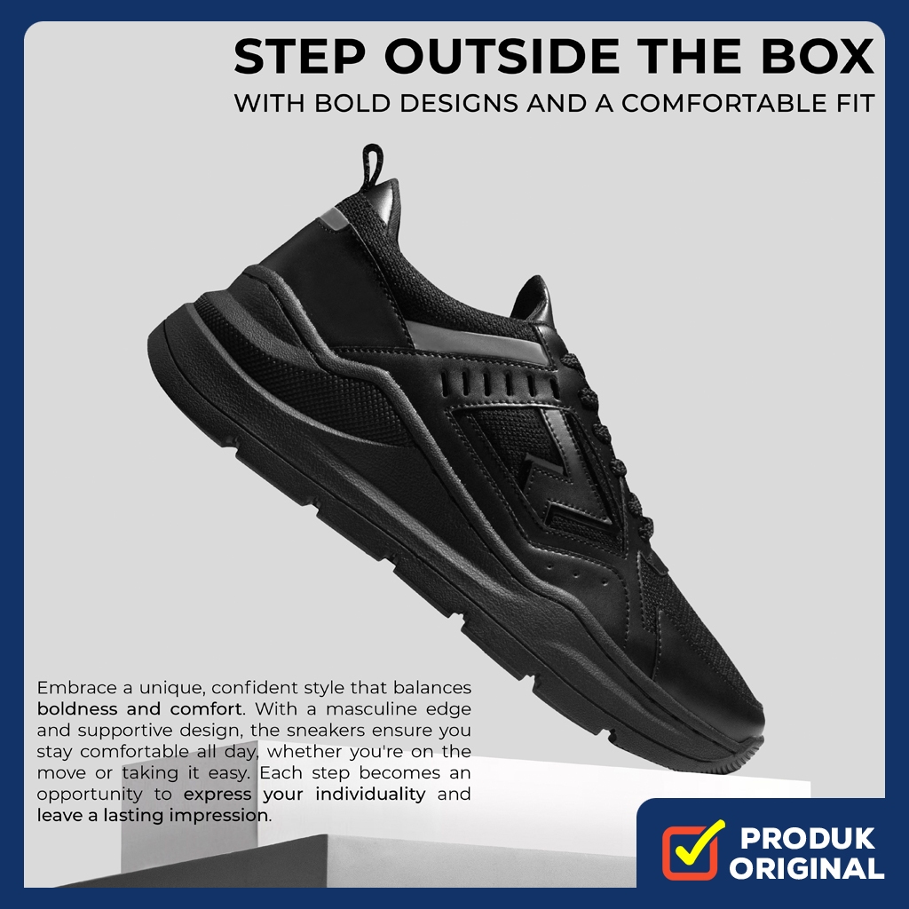 GALLANT FULL BLACK ORIGINAL x REYL MAN Sepatu Sneakers Hitam Polos Pria Kets Tali Casual Formal Jala