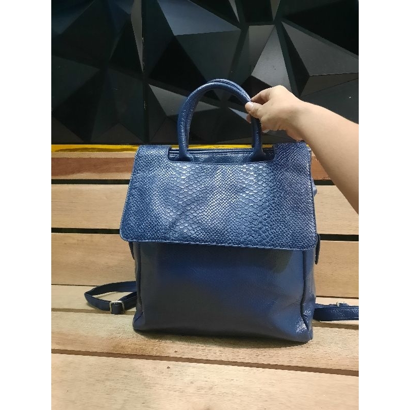 Ransel Kulit Giles N Brooks Original Authentic Leather Navy color