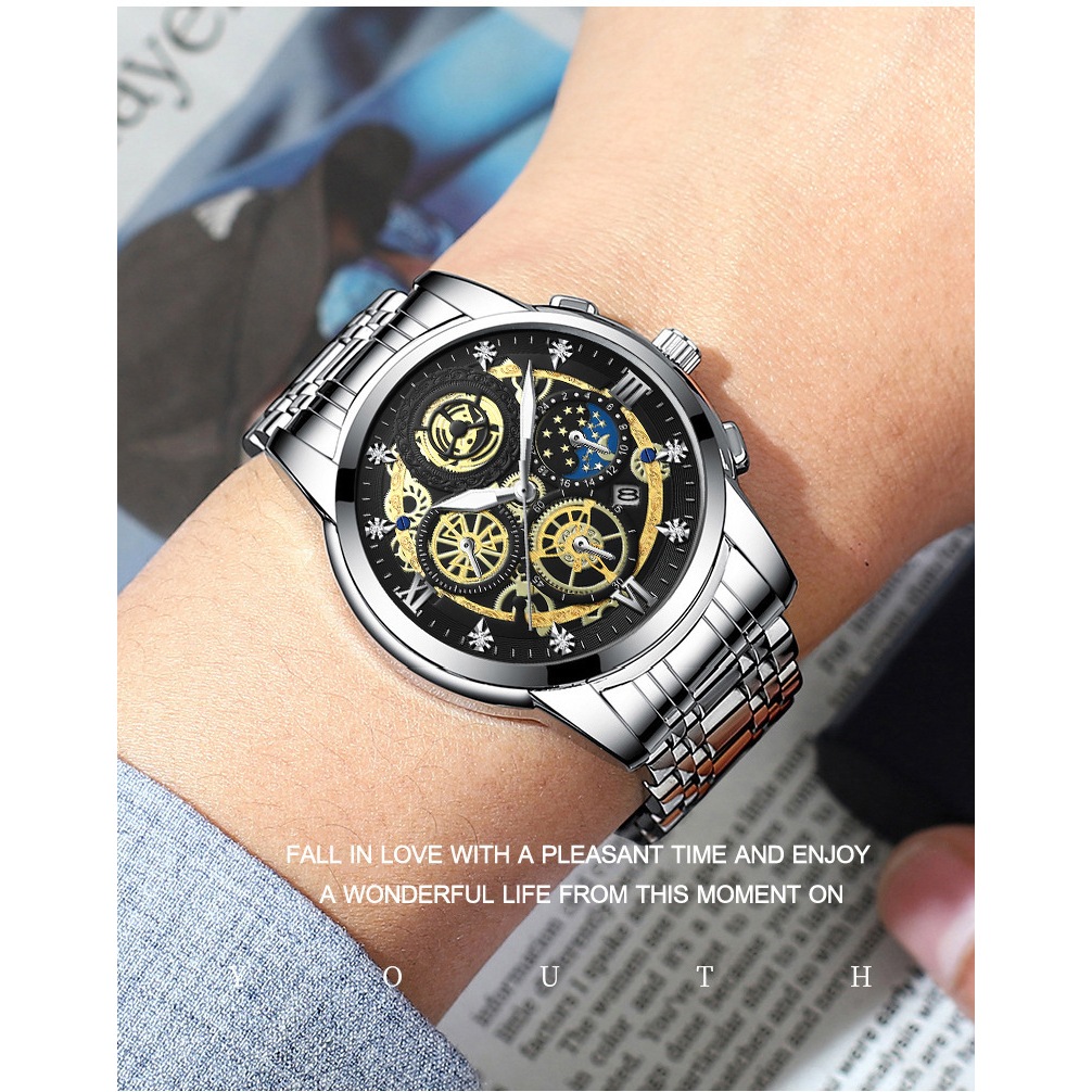 Jam Tangan Pria BINBOND Original JP 17 Water Resistance Luxury Mewah Kalender Active + Free Kotak