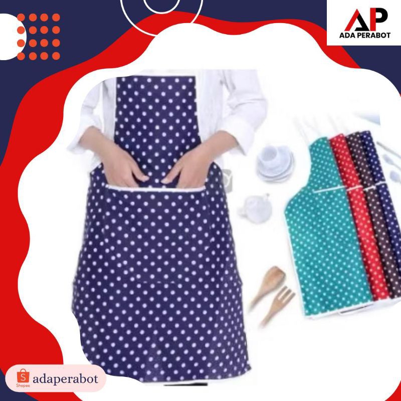 CELEMEK KAIN POLKADOT / CELEMEK DAPUR DEWASA / APRON