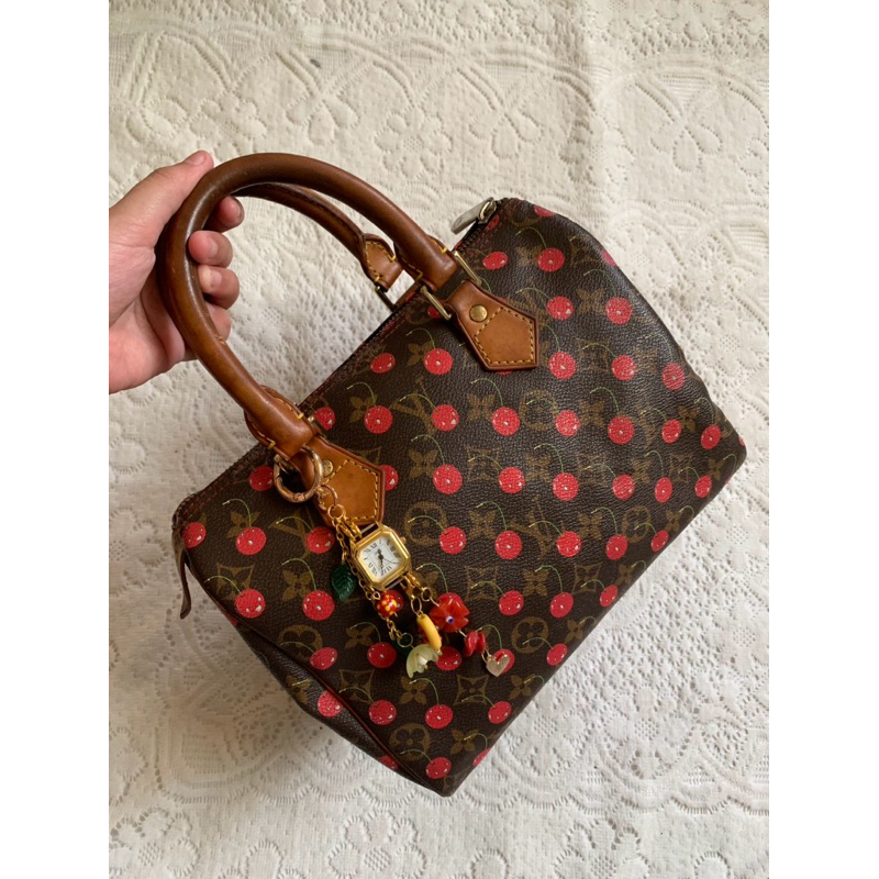 Tas Vintage LV Speedy 25 Cherry Murakami Hand Bag Leather Preloved Thrift
