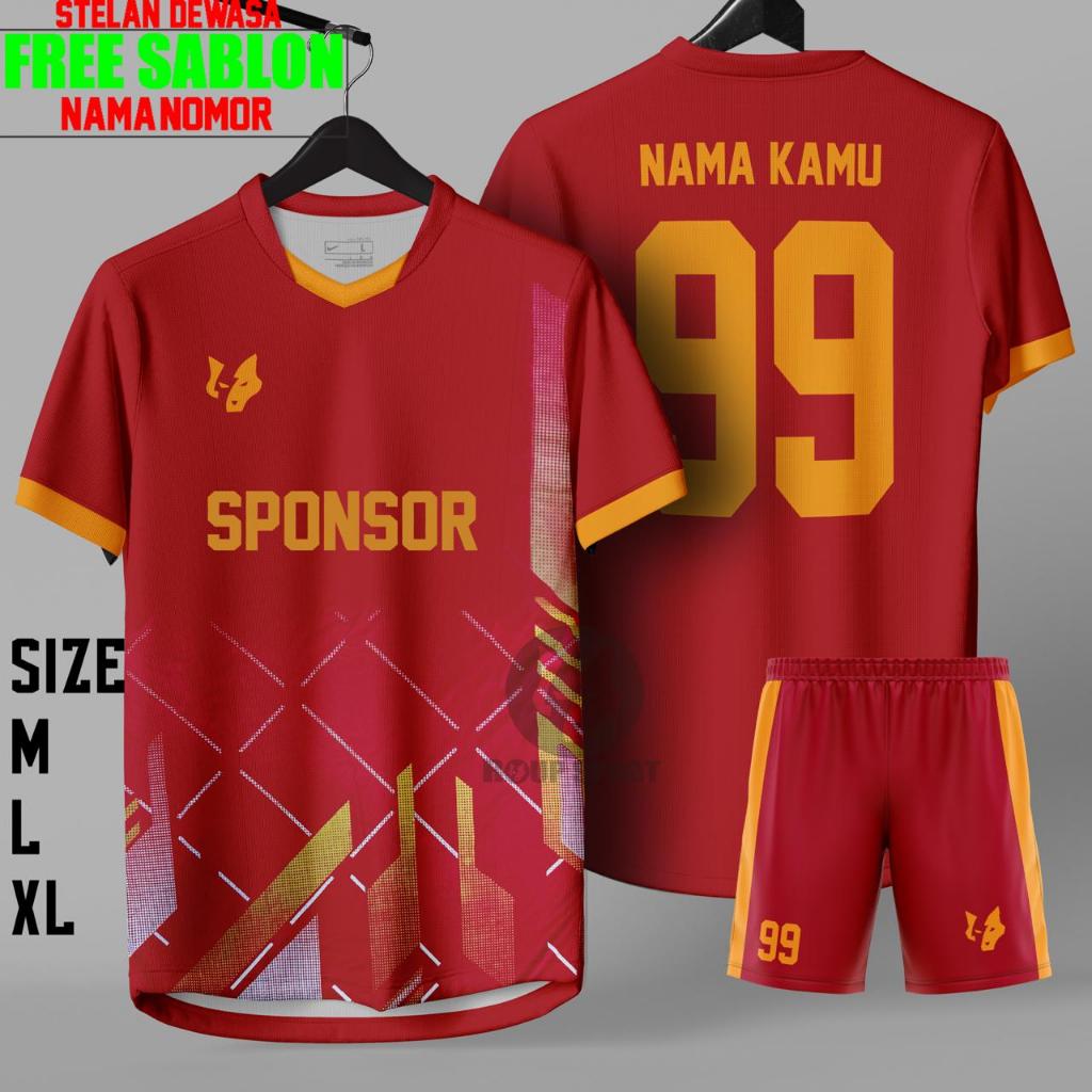 Baju Bola GRATIS SABLON Nama+Nomor Sponsor Jersey Futsal Volli Dewasa Pria Wanita Set Baju Celana / 