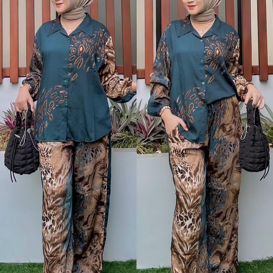 SET KEMEJA CELANA KULOT BUNDLING CELANA DAN BAJU ONE SET KUOT Rayon Motif