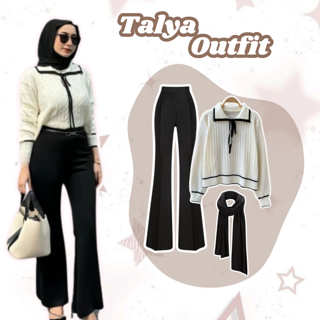 One Set Talya Outfit ( Blouse +Cutbray + Pashmina ) Ootd Korean Style | Fashion Wanita Kekinian