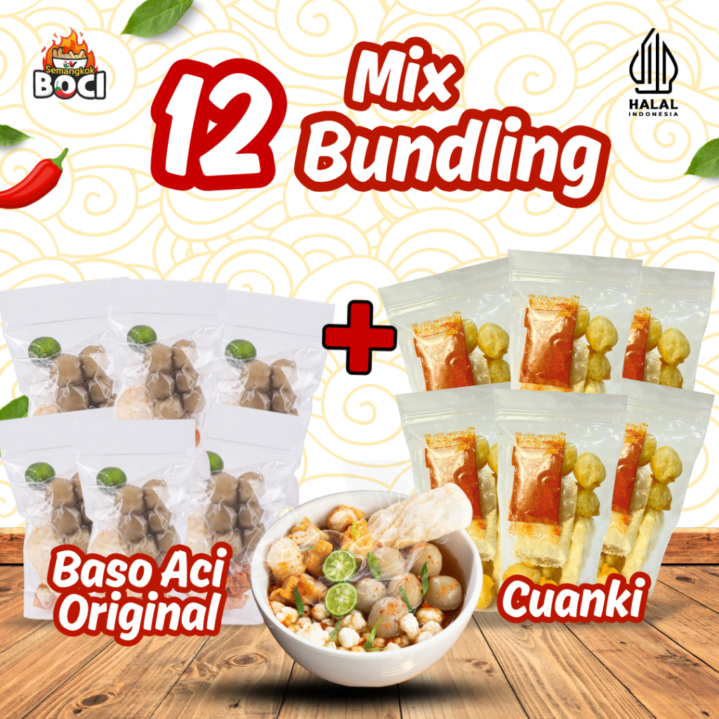 

12 Bungkus Mix 6 Boci Bakso Aci Original dan 6 Cuanki Pedas