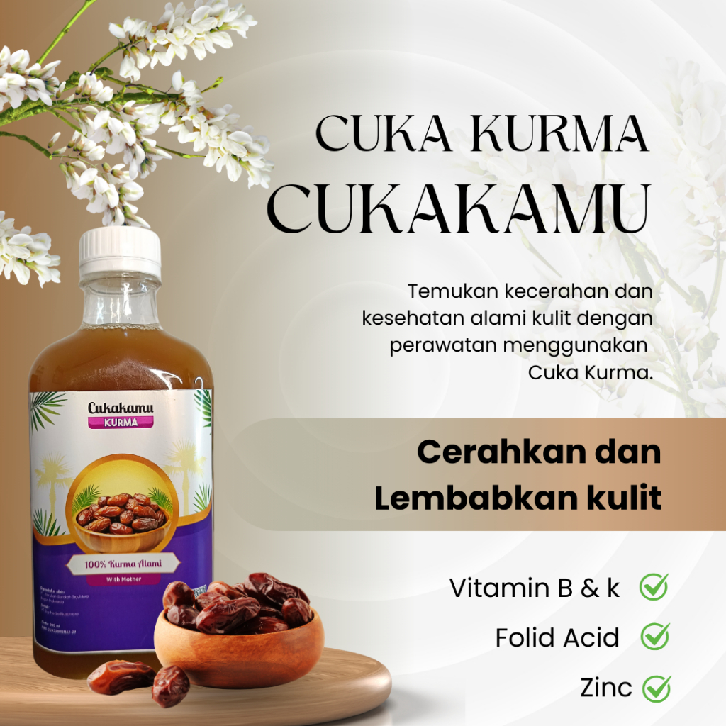 

CUKAKAMU Cuka Kurma Mencerahkan Wajah Putih Bersih Flek Hitam & Kerutan Hilang / Cukakamu