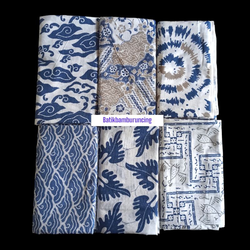 kain batik warna biru putih batik teteron rayon 2 meteran