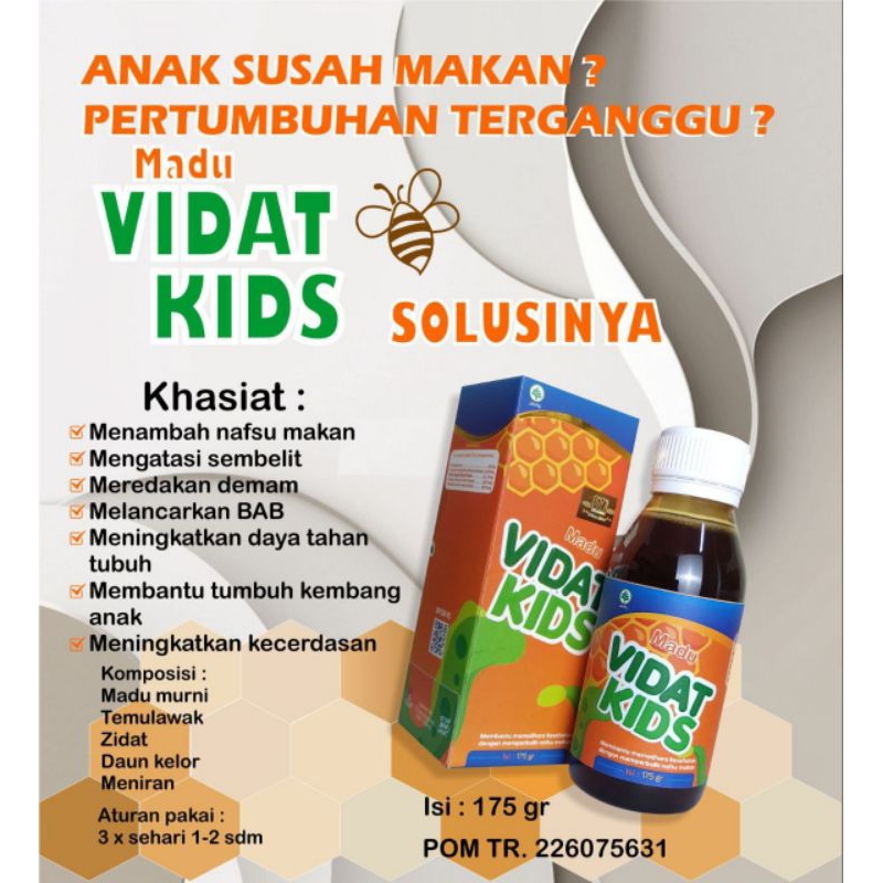 

Madu Murni VIDAT KIDS plus Extract Ikan Sidat Seperti Madu Gizidat Solusi Memperbaiki Nafsu Makan/Madu Gemuk Anak/Madu SmartBrain Anak.