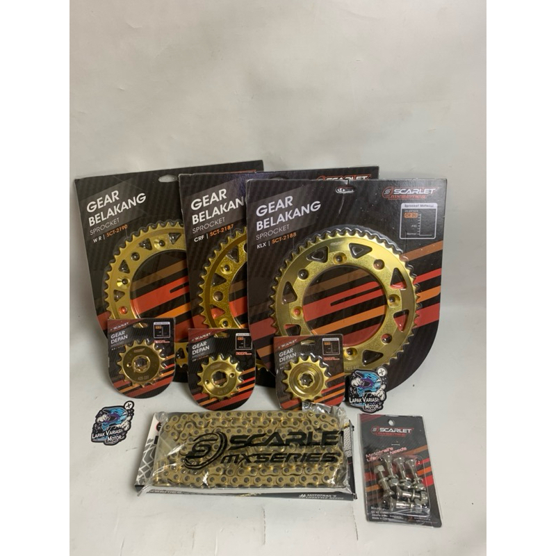 Paket Gear Set Klx 150/Dtracker 150 Scarlet Original Gear Set Klx Dtracker 150 Scarlet Set Rantai sc