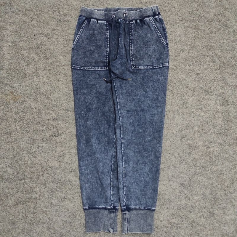 GU Uniqlo Blue Washed Denim Jogger Pants
