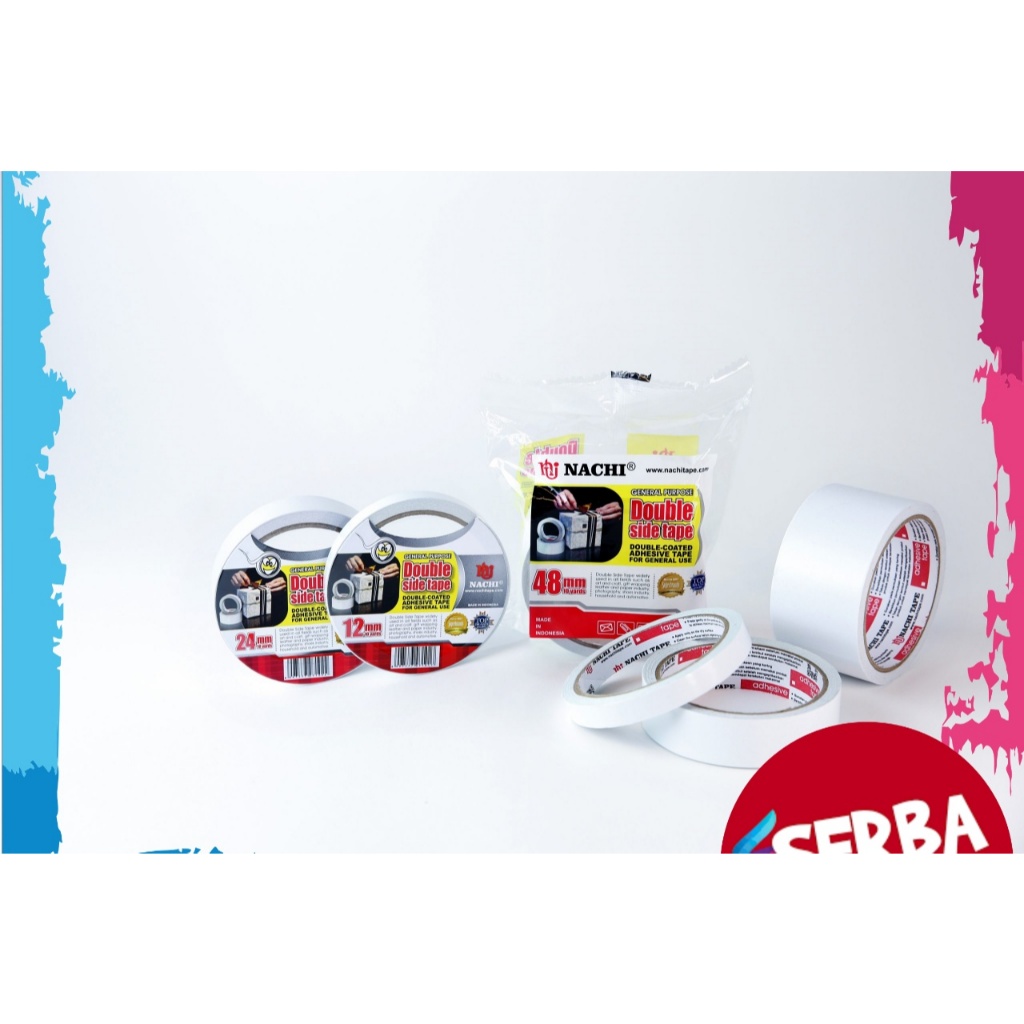 

Nachi Double Tape Isolasi Bolak Balik 1/2 inch 12mm x 10 yards / 1 inch 24mm x 10 yard