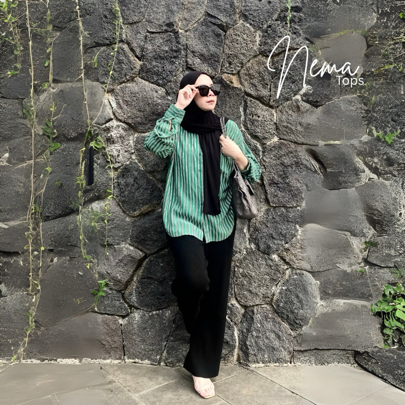 Fhanza Project - Nema Tops Kemeja Wanita Lengan Panjang Salur