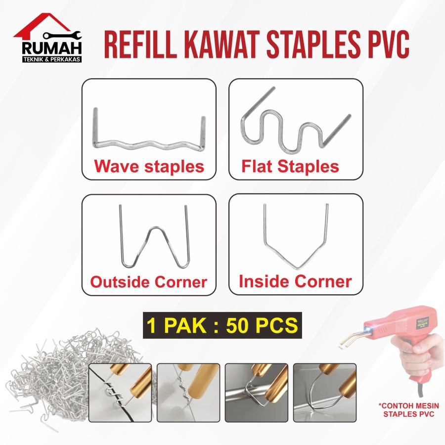 (ISI 50 PCS) REFIL KAWAT LAS PVC PLASTIK / Kawat Las Plastik Solder Staples Body Mobil Motor Bumper 