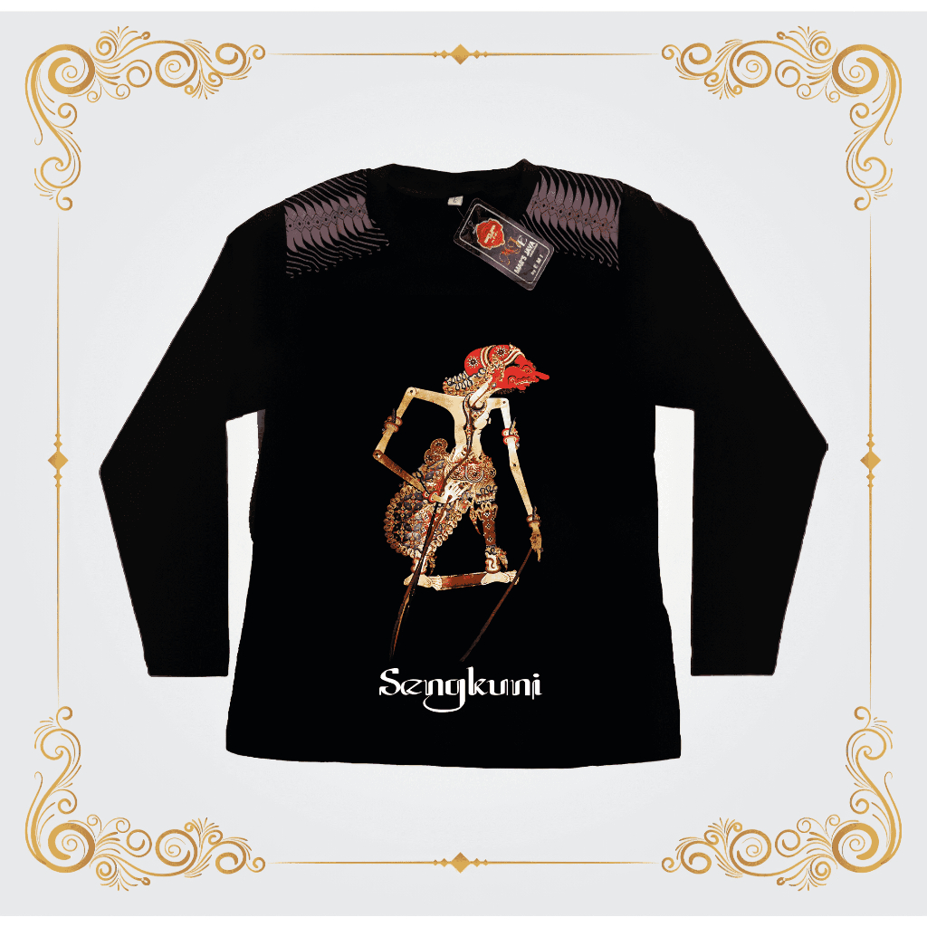 Marsjava - Atasan Kaos Dewasa Lengan Panjang Motif Wayang Jawa Terbaru Cotton Combed 24s Sengkuni