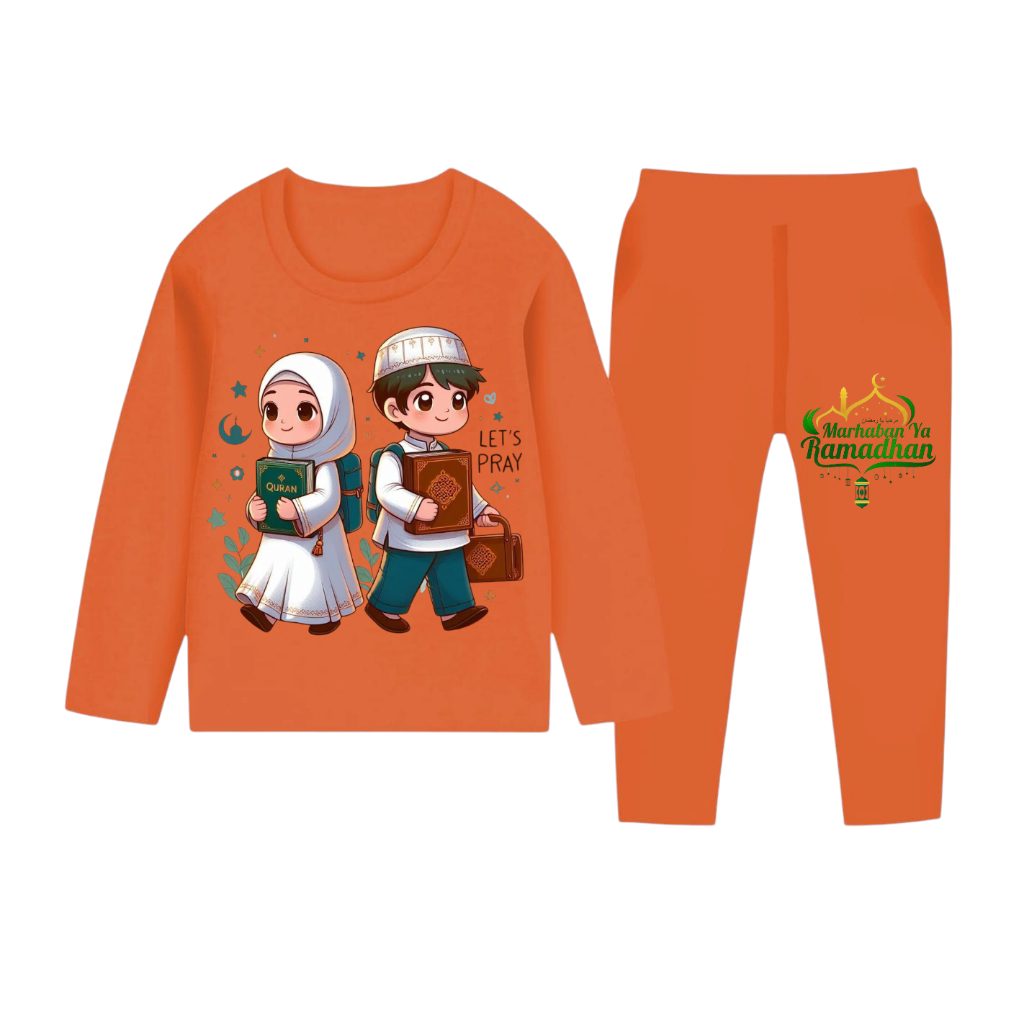 Setelan lengan panjang baju tidur anak laki-laki dan anak perempuan umur 1-10 tahun motif anak ngaji