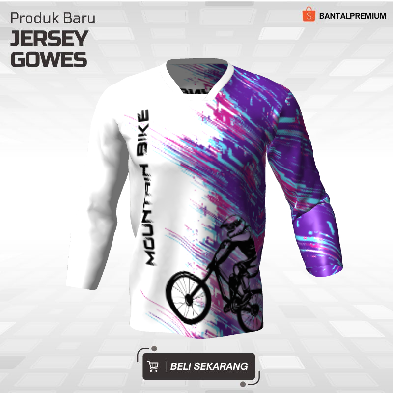 Kaos Jersey Gowes Sepeda Downhill Putih Ungu Motif Abstrak 87 - Jersey Gowes Lengan Panjang