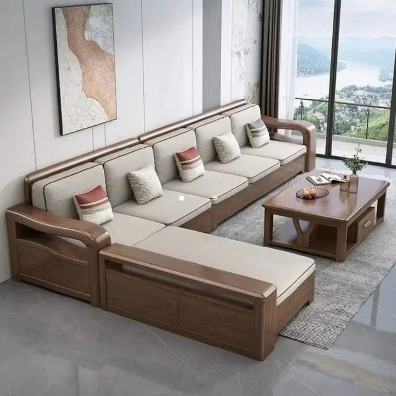KURSI SOFA TAMU SEUDUT PREMIUM KAYU JATI LENGKAP BUSA DAN BANTAL