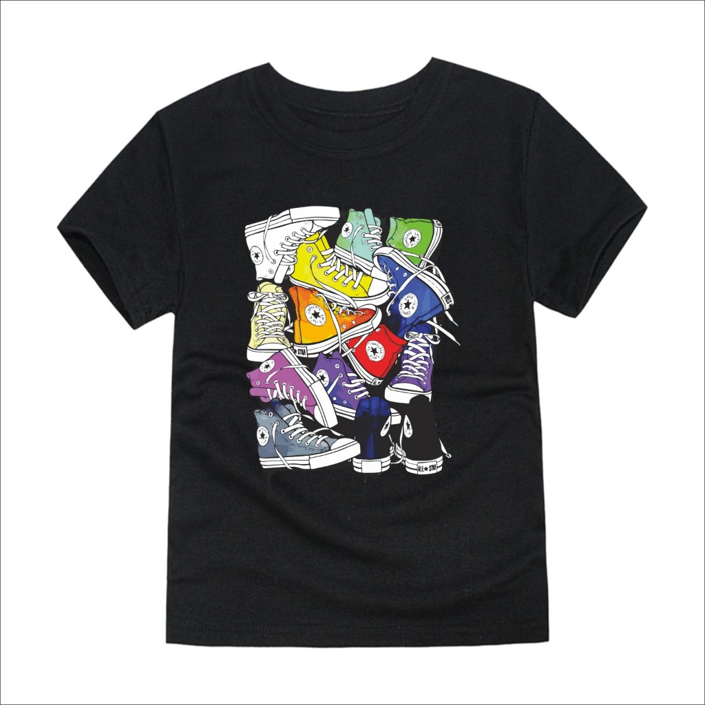 PVJ T Shirt Anak yang Ideal untuk Aktivitas Outdoor Motif Shoes All Star Unisex
