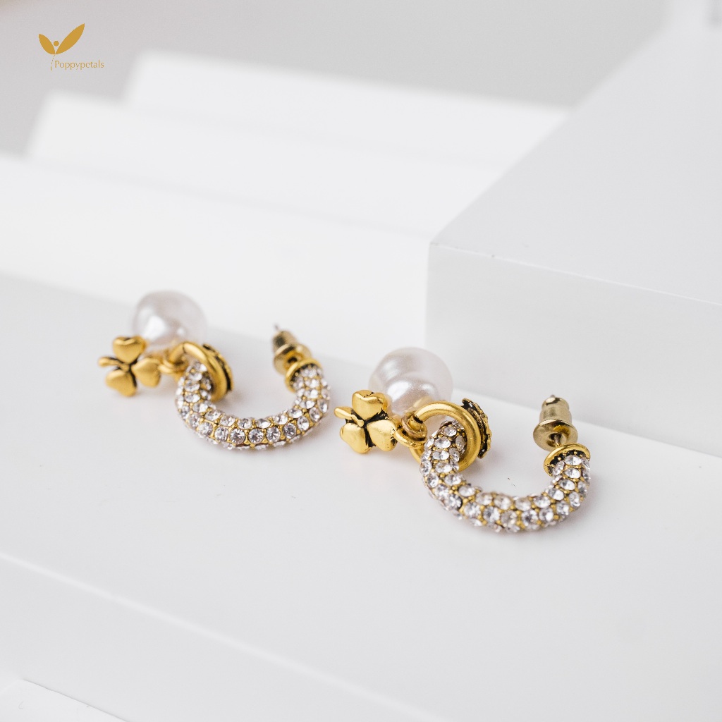 Poppypetals Vivien Pearl Gold Plated Earrings - Anting Mutiara Wanita Korea