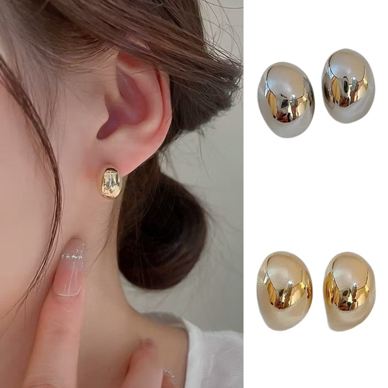 Nixie Bean Stud Earrings Anting Tusuk Metalic Edgy Mangkok Hijab Friendly