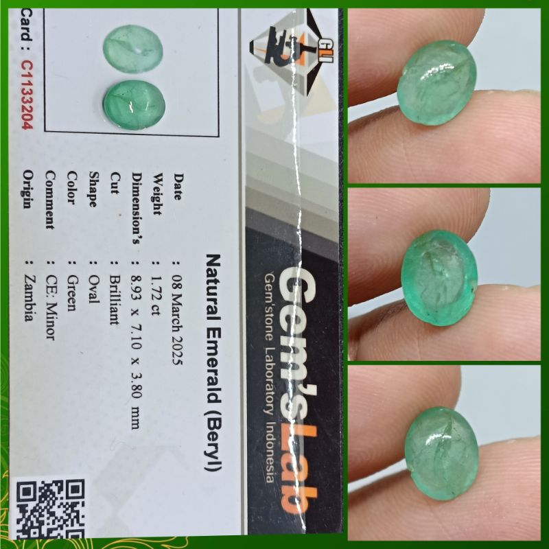 Natural Emerald Beryl Zambia Minor 1,7ct memo GLI Zamrud Afrika Kristal minus crack