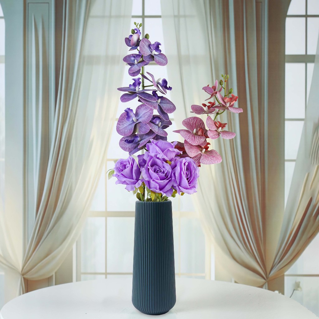 Jumbo 9 Kuntum  Large Orchid Bunga Anggrek Latex +MAWAR DIAMOND k5 Premium Artificial Flower Anggrek