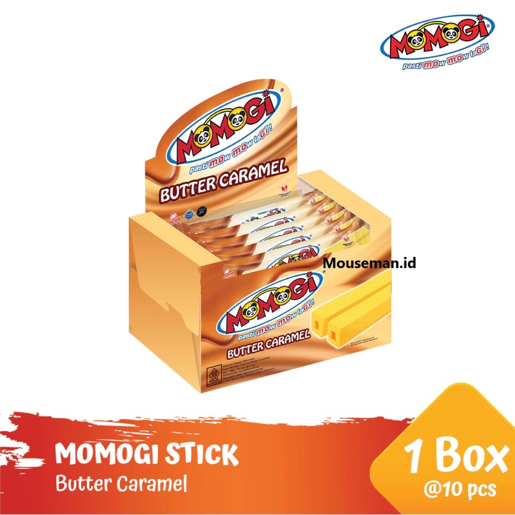 

MOMOGI Stick Makanan Ringan Ekstrudat - Netto 10 pcs x 12 gr Rasa Butter Caramel 1 Dus