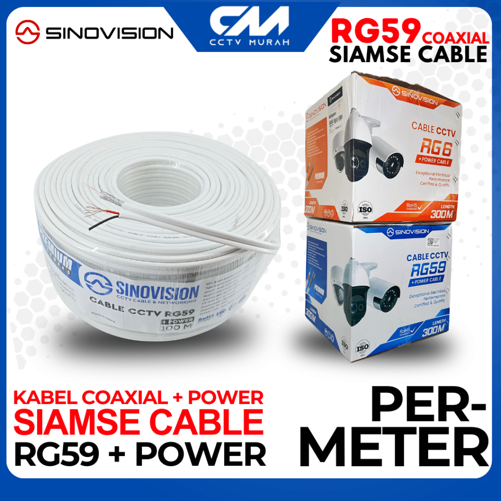 Kabel Coaxial CCTV RG59+Power Meteran Kabel Outdoor Sinovision