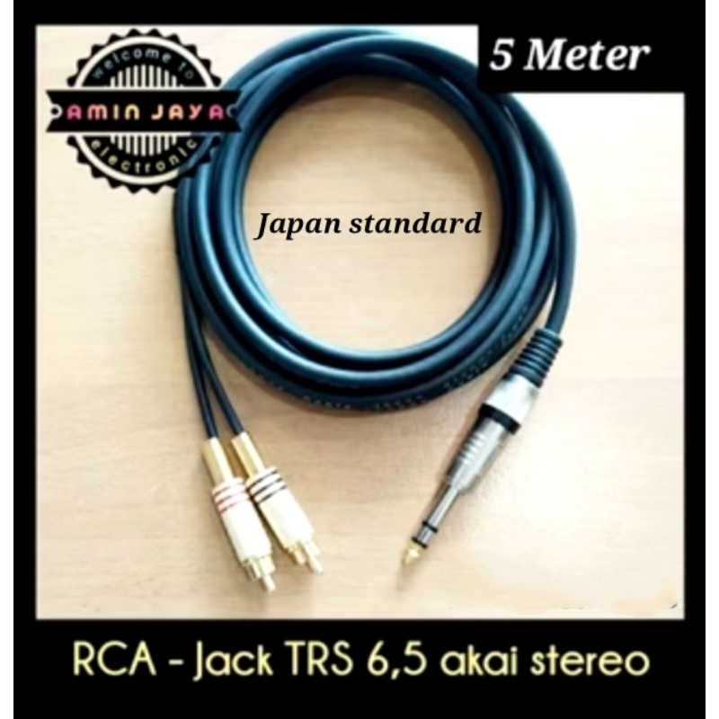 Kabel jack akai stereo to rca jack 2 ke 1 TRS 6,5 to rca