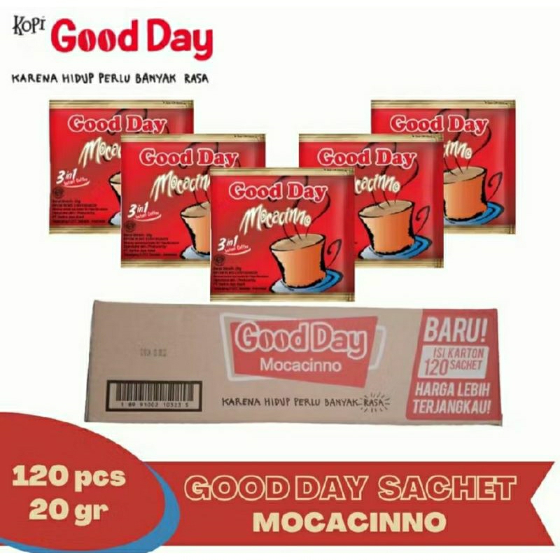 

good day mocacinno 1 dus, isi 12 renceng , per renceng isi 10 sachet