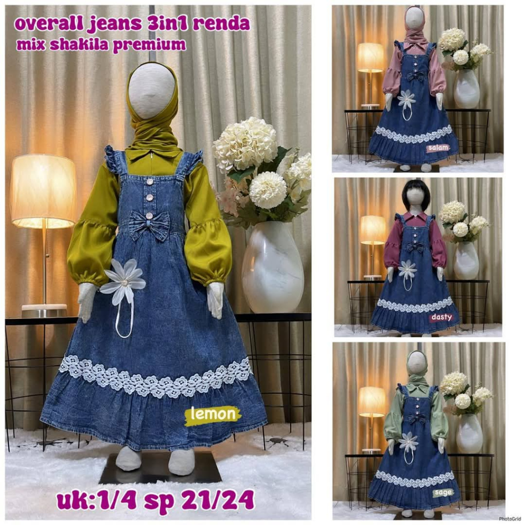 GAMIS ANAK JEANS TERBARU/GAMIS ANAK KEKINIAN /GAMIS ANAK JEANS OVERALL KEKINIAN
