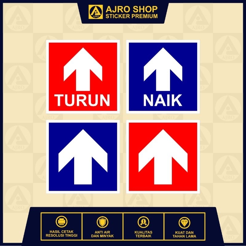 

Stiker Sign Petunjuk Arah Naik / Arah Turun - Ukuran 9x9 / 14x14 / 20x20 Cm